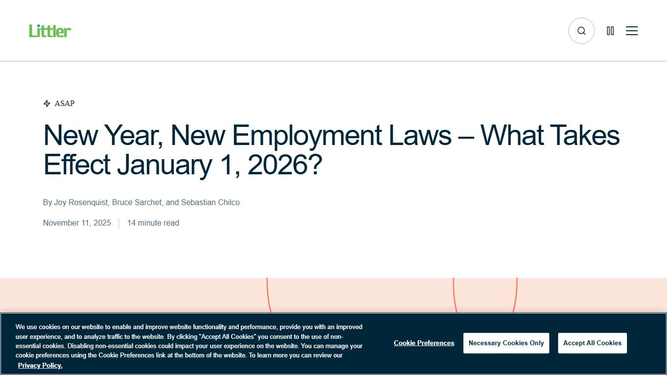 New Year, New Employment Laws – What Takes Effect January 1, 2026? | Littler
