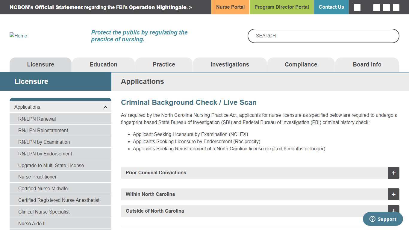 Criminal Background Check / Live Scan | North Carolina Board of Nursing